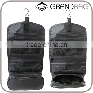 Black Top-grain Cowhide Leather Hanging Toiletry Bag Makeup Organizer Travel Wash Bag for Men thumbnail-1