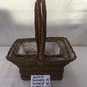 High Quality Custom Red Willow Wicker Storage Baskets With Wood Handles thumbnail-2