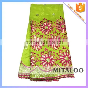 Mitaloo Embroidery Sequins George Lace Fabric Lemon Green George Lace For Wedding Dress MGP0036 thumbnail-1