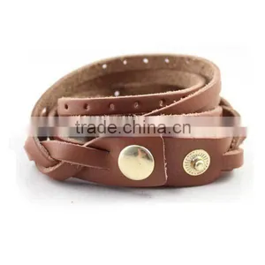 Factory Customized Snap Button Women Alloy Bracelet Genuine Leather Wrist Band thumbnail-1