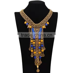 2016 High Quality Bohemian Vintage Necklace Antique Silver Turquoise Jewelry Long Tassel Necklace thumbnail-3