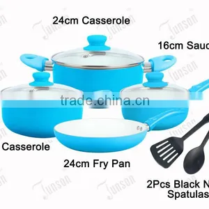 6Pcs White Ceramic Cookware Sets/Aluminum Pressed Cookware Set With Color Paint Handle thumbnail-2