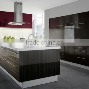 High Glossy Wooden Color Melamine Kitchen Cabinets thumbnail-1