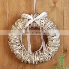 Handmade Luxury Willow And Wood Christmas Wreath With Red Rope and White Stars thumbnail-1