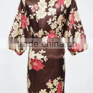 Latest Long Women Floral Satin Kimono Bath Robes Wholesale thumbnail-2