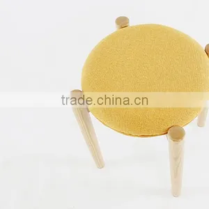Living Room Furniture Mini Modern Design Round Solid Wood With Fabric Seat Stool thumbnail-2