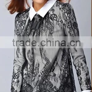 New Design 2014 Elegant Long Sleeve POLO Collar Lace Lady Shirt thumbnail-1