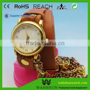 2014 Latest Fashion Waterproof Long Strap Gold Popular Leather Retro Women Watches thumbnail-1