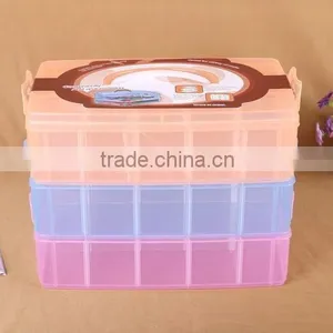 33.2cm*18.5cm*24.5cm Three Layers 30 Compartments Jewelry Adjustable Plastic Clear Box Jewelry Earring Bin Case Container thumbnail-2