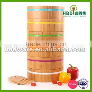 Bamboo Salad Bowls With Color Silicone Ring Outside thumbnail-2