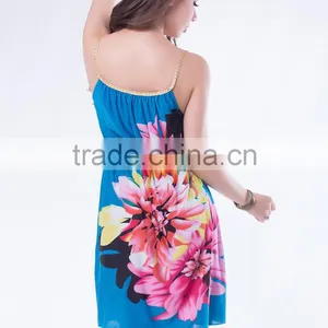 Latest Fashion Multi Flowers Panttern Sexy Ladies Summer Dress 2015 thumbnail-2