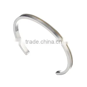 2016 Cheap Stainless Steel Bangle Jewelry Two Tone Grooved Cuff Bracelet for Men and Women thumbnail-4
