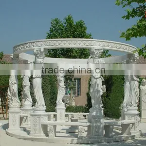 Garden White Marble Gazebo With Figure Statue thumbnail-1