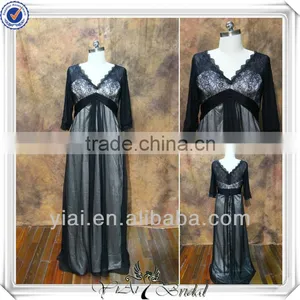 RSE172 V Neck Empire Wait Silver Satin Black Lace Mother Of The Bride Dress thumbnail-1