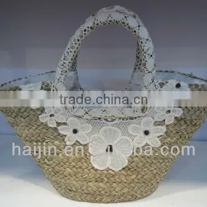 Natural Seagrass Handmade Lady Lace Fashion Hand Bag thumbnail-1