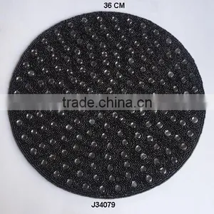 Round Glass Bead Place Mat Black Colour With Transparent Beads Available in More Colours thumbnail-1