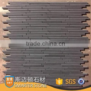 Long Strips Black Basalt Mosaic Polished Basalt for Wholesale thumbnail-1