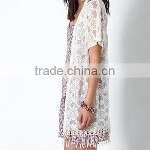 Spring Embroidered Fringe Lace Kimono Short Sleeve Small Women Coat thumbnail-4