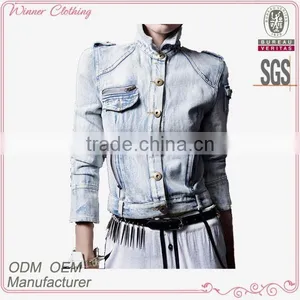 Women's Button up Epaulettes Long Sleeve Polo Collar Jacket 100 Cotton Clothing Women thumbnail-1