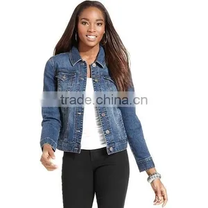 2017 New Design Sample Wholesale China Guangzhou Denim Facotry Winter Jean Women Long Sleeves Hooded Bomber Jacket for Ladies thumbnail-3