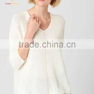 Fashion Knitwear V Neck Merino Wool Casual Sweater for Women thumbnail-1