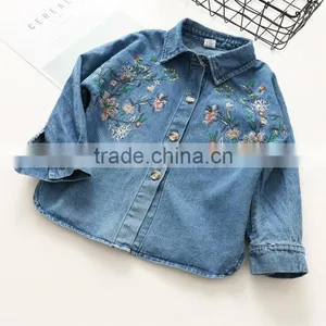 2-7 Years 2017 Wholesale Girls Denim Shirt Fashion Autumn Fashion Embroidery Girl Blouse thumbnail-1