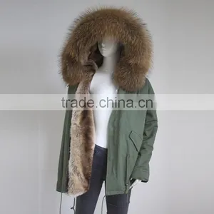 Myfur European Fashion Adults Fur Parka With Faux Fur Lining Real Raccoon Fur Hooded thumbnail-1
