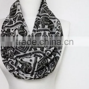 Elephant Pattern Chiffon Infinity Scarf, Circle Scarf, Long Scarf, Spring - Fall - Winter - Summer Fashion thumbnail-1