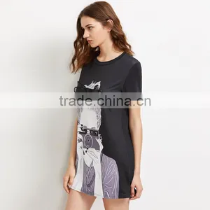 Printed Black Bow Dresses for 15-20 Years Girls Short Sleeve Tee Dress thumbnail-3
