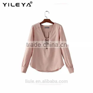New Fashion Elegant European Style Women Chiffon Blouse Long Sleeve thumbnail-2