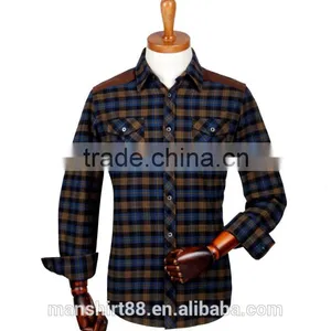 Latest Design Checked Flannel Men Shirt With Shoulder and Elbow Patch thumbnail-1