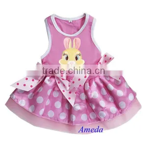 Easter Light Pink Polka Dots Brown Bunny Rabbit Party Dress Pet Dog Clothes XS-L thumbnail-1