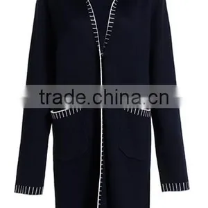2017 Women's Open Front Heavy Hooded Mongolian Cashmere Coat With Pockets thumbnail-3