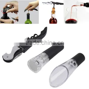 3PCS Wine Vacuum Saver Bottle Stopper Corkscrew Opener Liquor Pourer Tool Set thumbnail-1