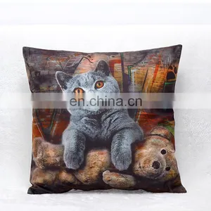 2015 Wholesale 3D Gray Cat Printed Decorative Throw Pillow Cushion Cover thumbnail-1