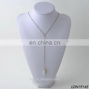 Ivory Quartz Elephant Teeth Horn Pendant Agate Charm Necklace Simple Gold Chain Y Necklace thumbnail-1