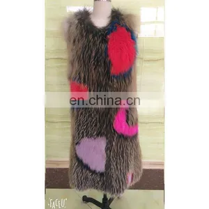 Real Fox Fur Vest With Irregular Bright Pattern Long Waist for Women thumbnail-1