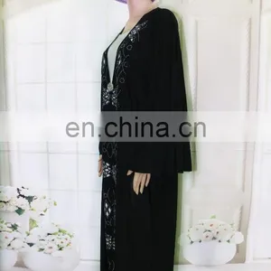 Dubai Black Cotton Butterfly Sleeve Models Abaya thumbnail-4