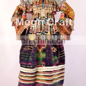 Handmade Balochi Coins Dress-Kuchi Vintage Tribal Dress -Kohistani Ethnic Costume Dress With Tassels thumbnail-1