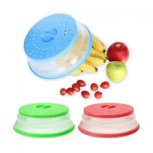 Collapsible Microwave Cover Silicone Fruit Vegetables Colander Strainer Washing Basket Folding Microwave Plate Lid Kitchen Tools thumbnail-3