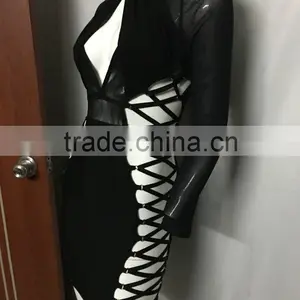 Summer Dress 2016 New Women Sey Black Mesh Long Sleeve Keyhole Evening Party Bandage Dress Bandage Bodycon Women Wearing thumbnail-3