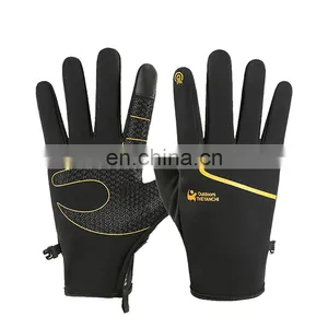Factory Winter Motorcycle Gloves Touch Screen Quilted Nylon Material Waterproof Winter Gloves Outdoor With Custom Logo thumbnail-1