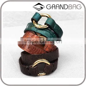 Personality High Feshion Genuine Leather Crocodile Parttern Crack Vintage Retro Style Hand Make Bracelet for Mens thumbnail-1