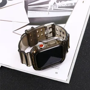 Clear Colorful Sport Soft TPU 42mm Watch Strap With Cover for Apple Watch 6 Luxury Glacier Straps 44mm Watch Band thumbnail-5