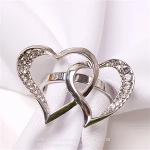 Wholesales Heart-shaped Rhinestone Napkin Ring Holder Silver Wedding thumbnail-1