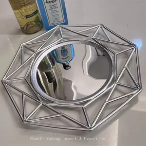 Wholesale Luxury Gold Colored Plastic Mirrored Fruit Charger Plates For Wedding Christmas thumbnail-2