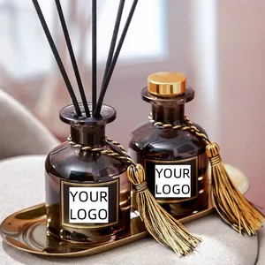 Wholesale Luxury Hotel Custom Private Label Fragrance Fiber Rattan Stick Glass Bottle Reed Diffuser Custom Diffuser thumbnail-1