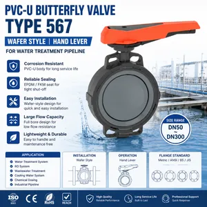 PVC-U Wafer Butterfly Valve Type 567 With Hand Lever For Water Treatment Pipeline thumbnail-1