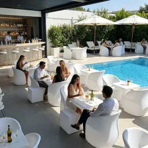 LED Outdoor Luminescent Plastic Furniture, European Minimalist Style Hotel Table and Chair Set UV Protection thumbnail-1