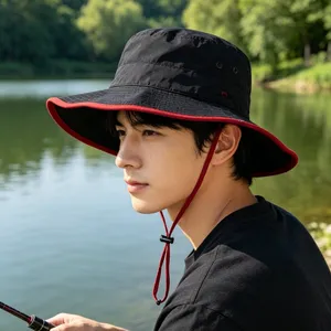Wide Brim Quick Dry Outdoor Bucket Hat Windproof Adjustable Chin Strap UV Sun Protection Fishing Hiking Hat Custom Logo Wholesale thumbnail-1